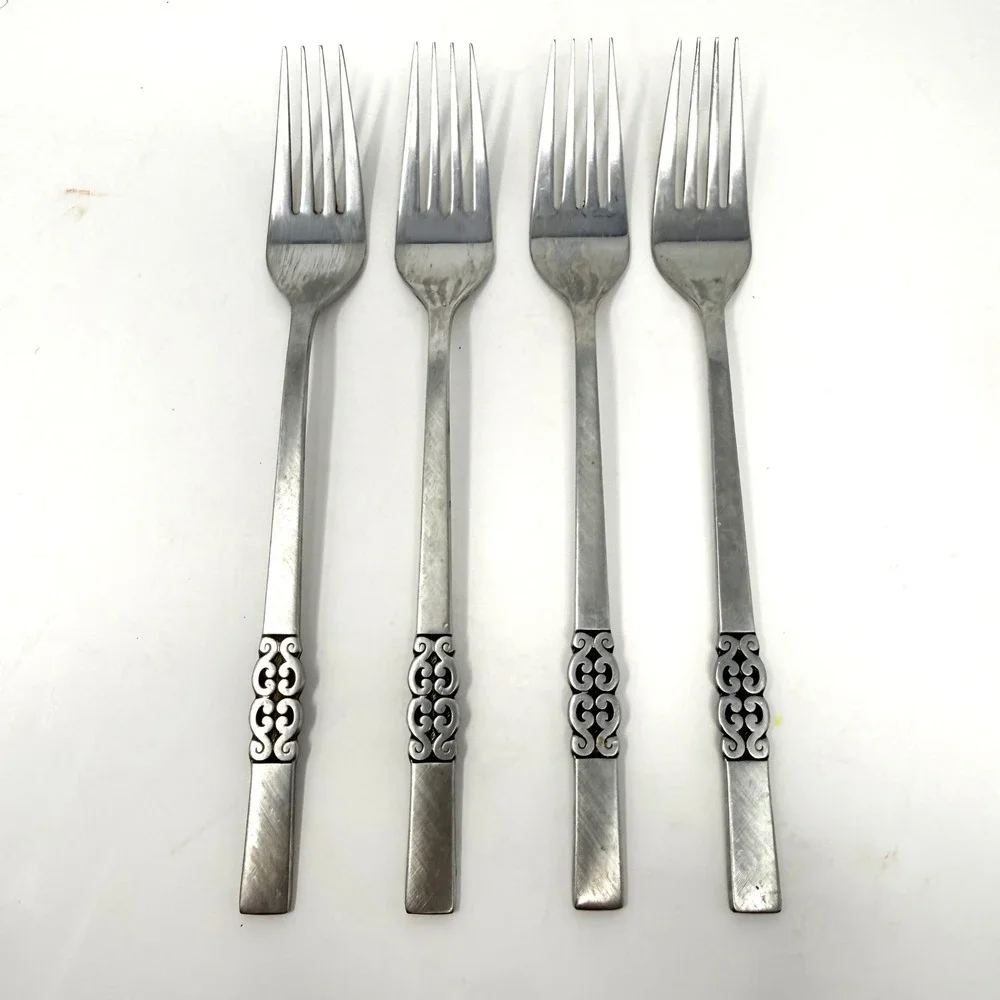 International Stainless Deluxe Danish Scroll Dinner Forks Set of 4 MCM VTG